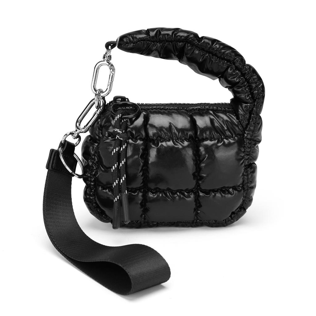 Women's Quilted Puffer Wristlet Clutch - Mini Handbag & Lipstick Holder with Zipper Closure, Nylon Purse for Evening, Storage, Gift for Her