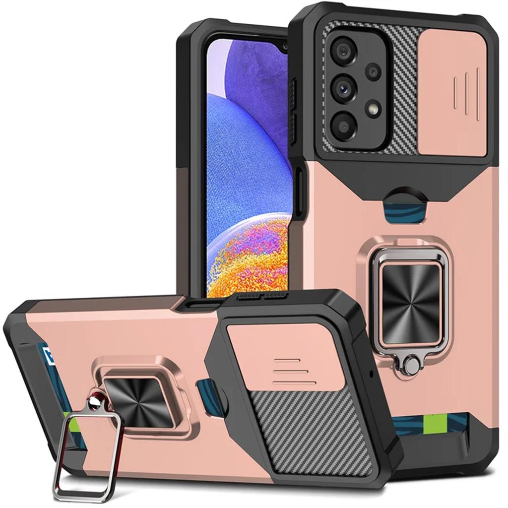Samsung Galaxy A03 A04 A06 A54 A32 A52 A53 A25 A35 Card Holder case Ring Stand Rotating Slide Camera Lens Military Armor Case