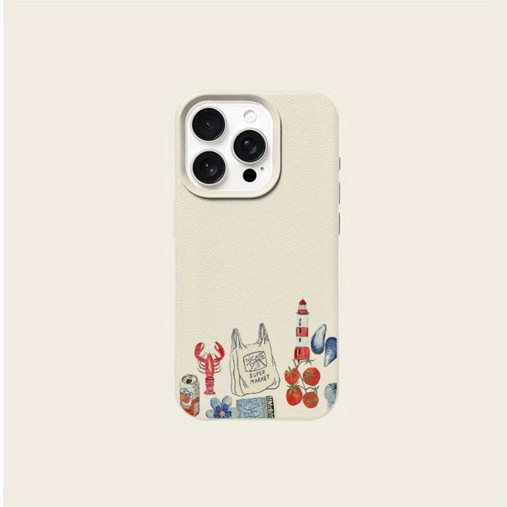 A Creative Tomato Flower Collage Print Lychee Texture Phone Case, Suitable for iPhone 17, 16, 15, Plus, Pro, Max Series Phones - Can Be Used as a Gift