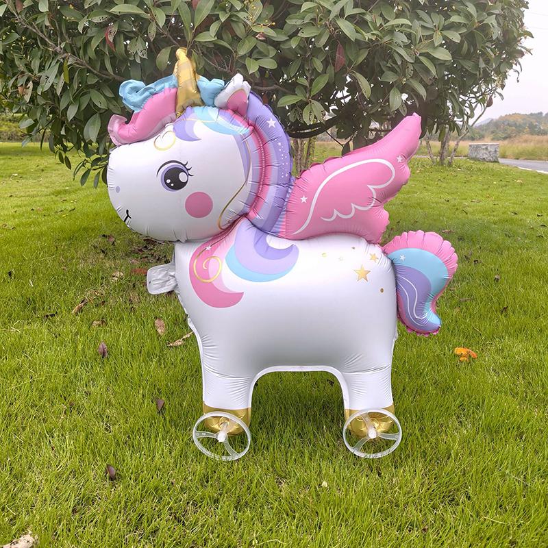 4D Cartoon Foil Balloons Elephant Stand Walking Balloon With Wheel For Kids Birthday Party Decoration Baby Shower