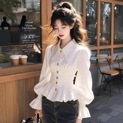 Damen Lässiges Mode Schlanke Taille Chiffon Oberteil Langarm Hemd