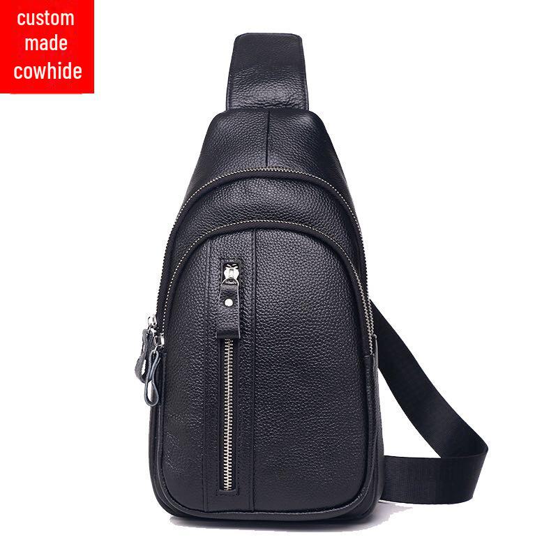 Men's Genuine Leather Chest Bag, Single Shoulder Cowhide Backpack, Korean Style.