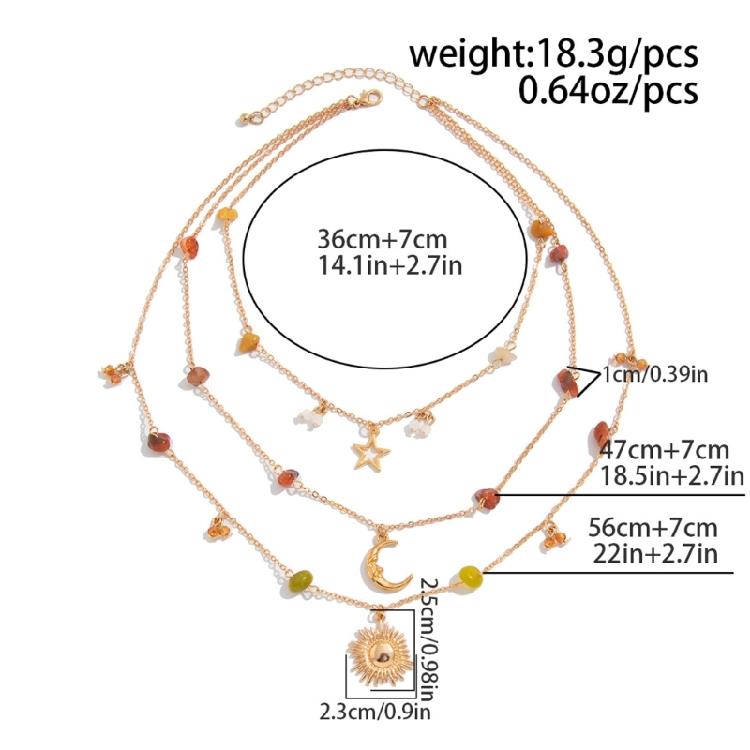 Utsökt Långt Halsband med Måne Stjärna och Sol Hängen Pärlor Kedja Halsband Lämpligt för Strand- och Festivalanvändning