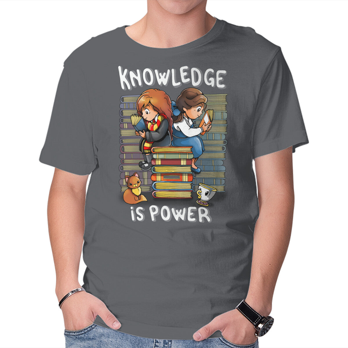 Unisex Crew Neck T-Shirt Knowledge Is Power Graphic Short Sleeve Casual Tee M