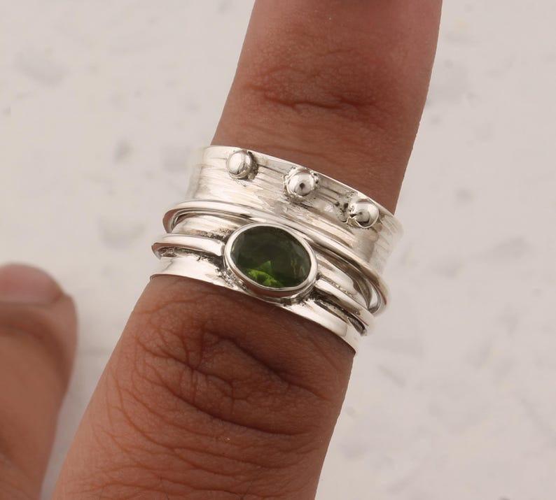 Solid 925 Sterling Silver Peridot Gemstone Spinner Band Meditation Ring Jewelry Unisex Gift Statement Ring