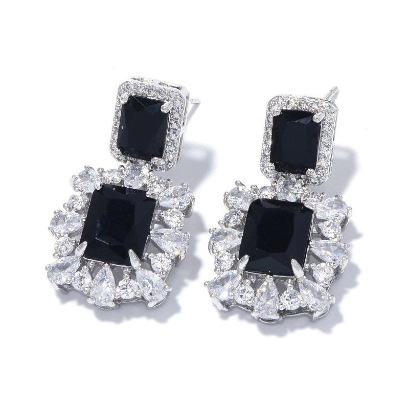 New Year'S Square Color Treasure Zircon Earrings Light Luxury Premium Winter Chinese New Year Earrings