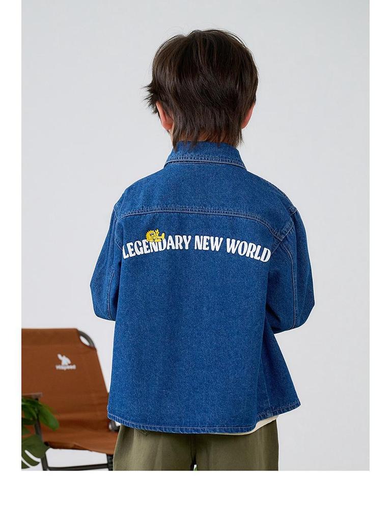 Soft Denim Cotton Boys' Shirt Jacket, Autumn/Spring 2026 Style, Children's Long-Sleeved Top