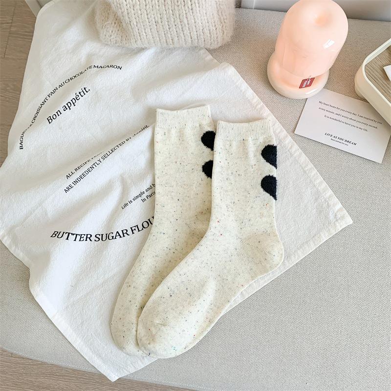 Women's Cute Bowknot Dot Tulle Socks - Mid-Calf, Korean Cartoon Bear, Japanese Color Dots