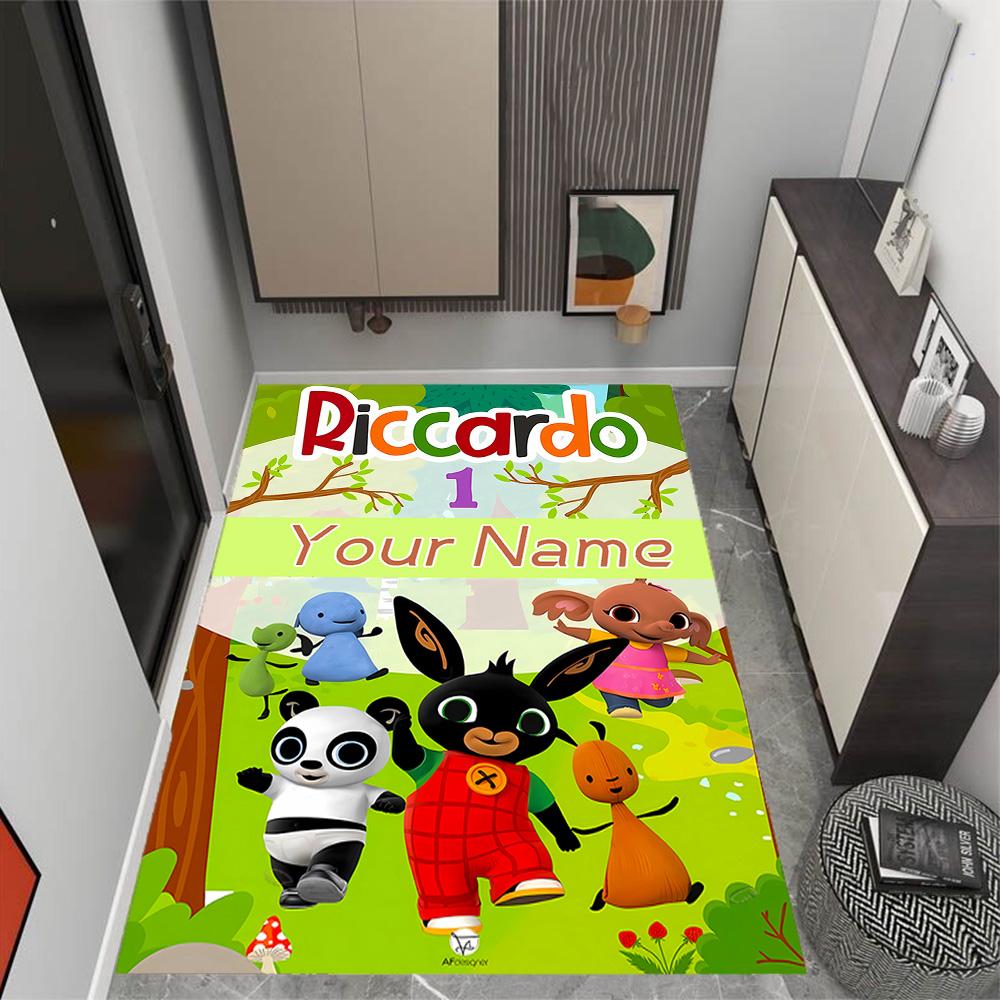 Bunny Friend Personalized Text Floor Mat Perfect for Balcony Hallway Decorate room Living Rooms Anti-slip Rug Anime Office Decor Best for Christmas