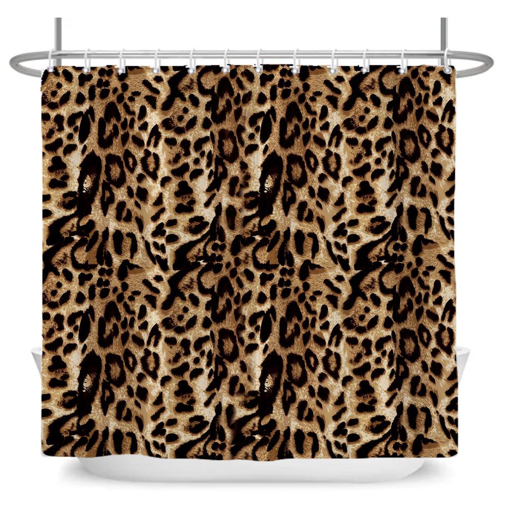 Shower Curtain Modern Style Leopard Print Polyester Waterproof Bathroom Curtain Partition Curtain Shower Curtain With Hooks
