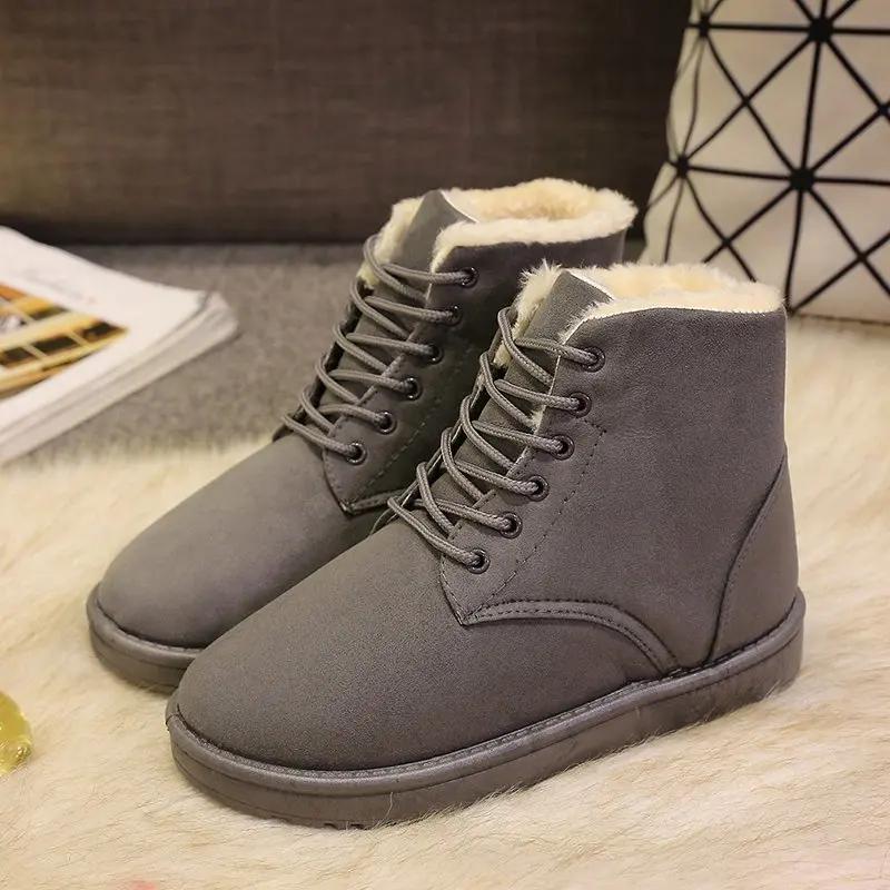 2024 Damen Winter Schneestiefel Warm Flach Übergröße Plateau Schnürstiefel Damen Damenschuhe Neu Flockfell Wildleder Stiefeletten 36-42