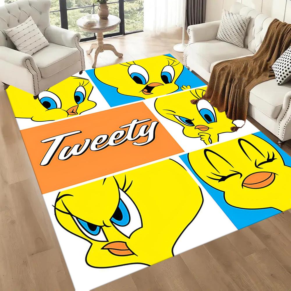 Tweety Bird Collage Square rugs are a great choice for living rooms, bedrooms, home décor, and as gifts.