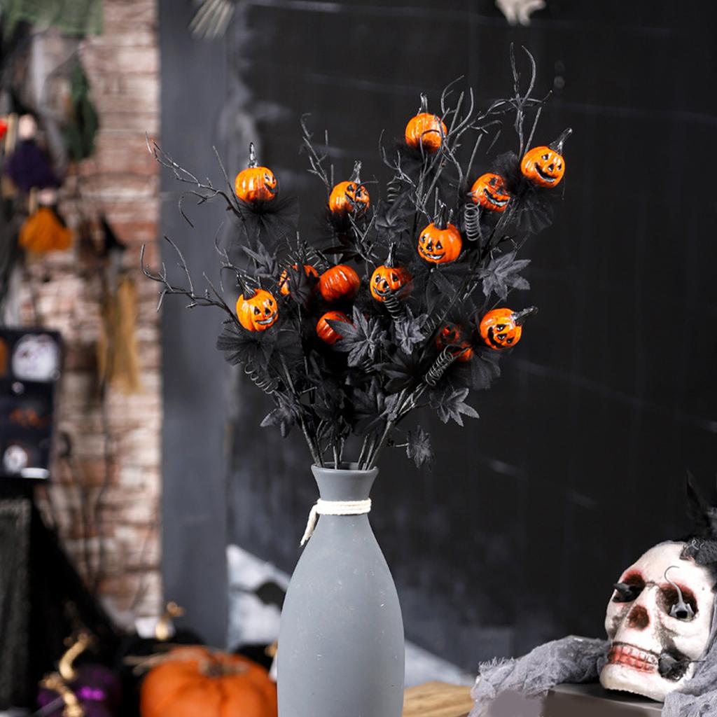 Halloween Pumpkin Bouquets Decoration Artificial Flower Stem with Realistic Leaf for Home Decoration Plant Arrangements