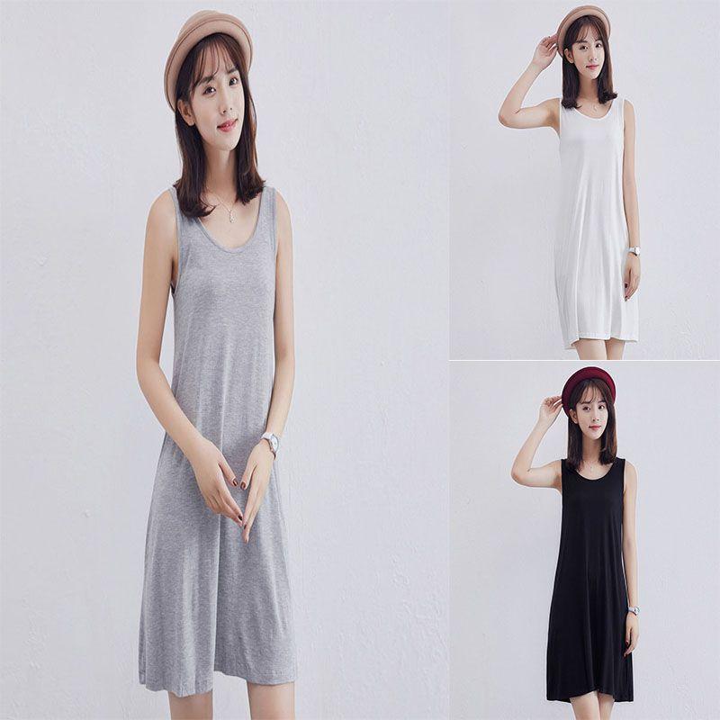 Elegant Women Long Cami Stretch Tank Top Sleeveless T Shirt Bodycon Tunic Mini Dress