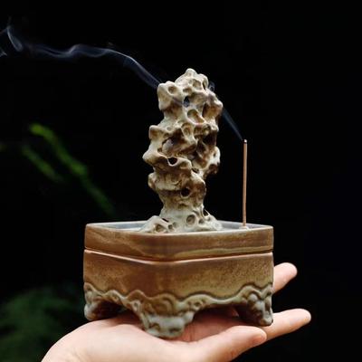 Taihu Stone Ceramic Incense Burner Zen Antique Style for Coil and Stick Incense Home Meditation Decor Aromatherapy Gift