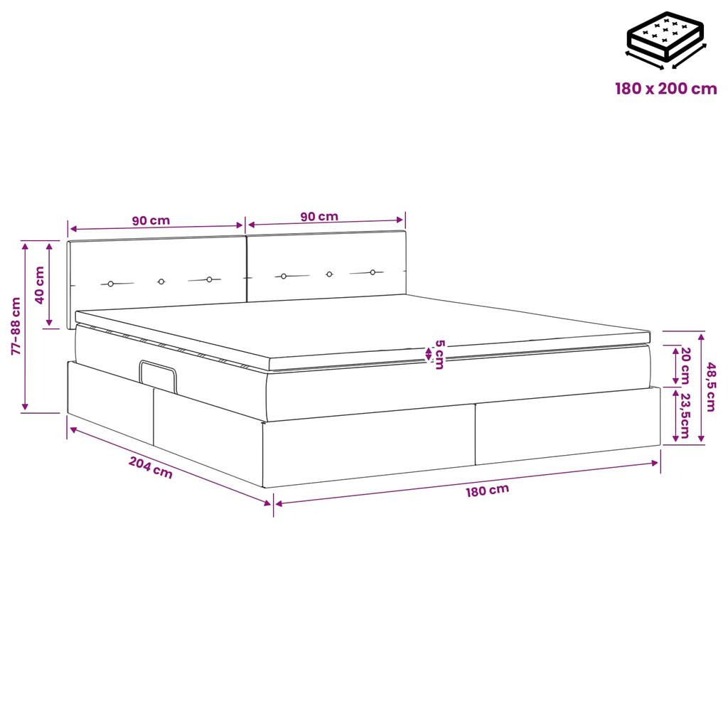 LED Storage Bed with Mattress Dark Grey 180 x 200 cm Velvet