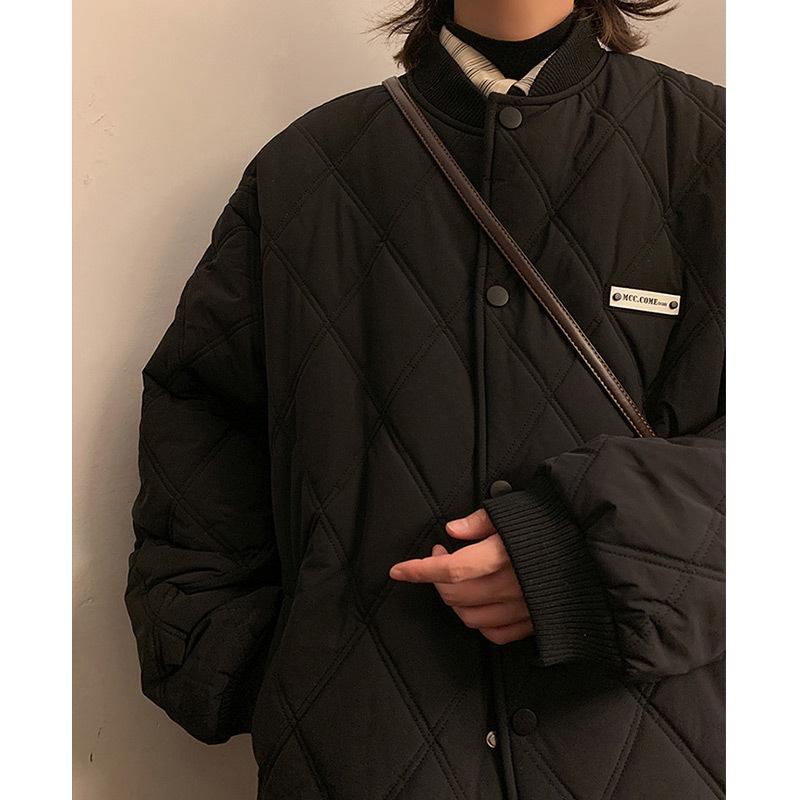 

Men s Retro Diamond-Quilted Cotton Baseball Jacket - Autumn/Winter Versatile Trendy Outerwear XL чорний