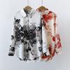 Autumn Retro Simple Printed Long-sleeved Satin Shirt Women