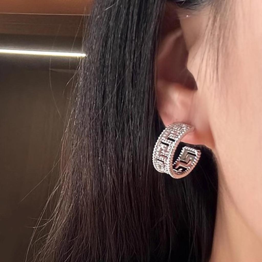 Geometric Pattern Paved Earrings for Women Fashion Hollow Design Sparkling Earrings for Party and Daily Wear
