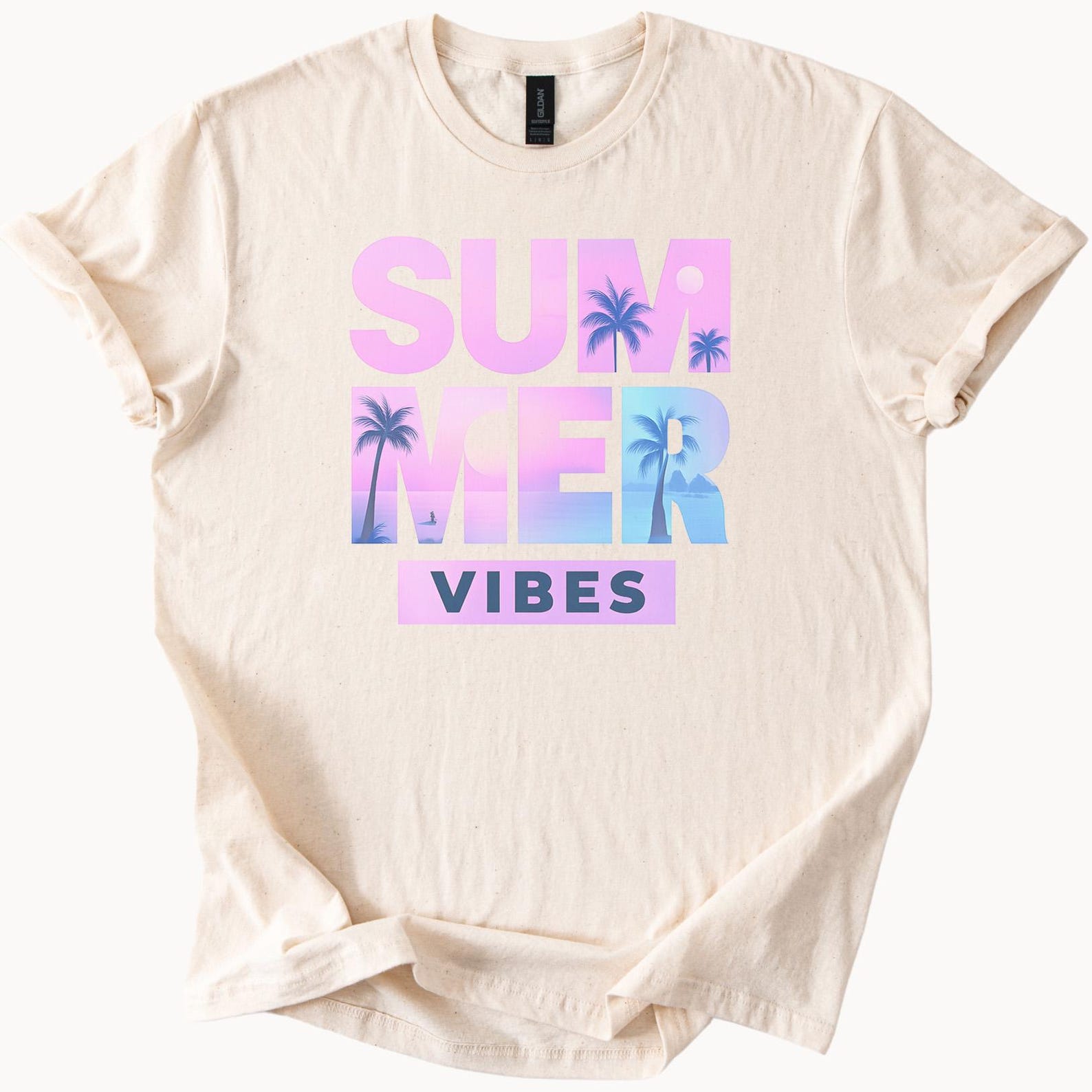 Summer Vibes Graphic T Shirt Pastel Palm Tree Beach Sunset Aesthetic Cool Trendy Soft Comfortable Casual Summer Shirt Gift for Her Him 160