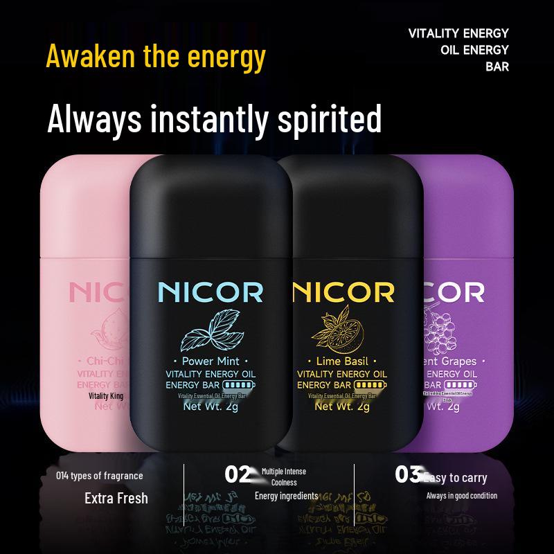 Nicor Vitality Energy Bars: Essential Oil Nasal Cooling for Alertness While Driving.