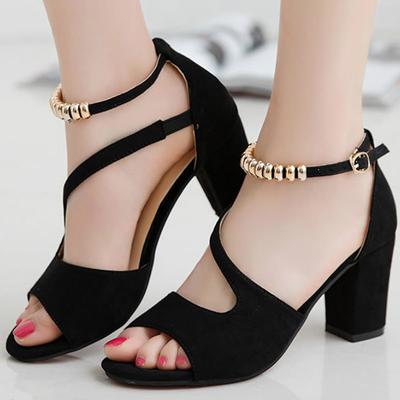 Lente zomer sexy vismond holle Romeinse sandalen dik met woord met kralen hoge hakken vrouwelijke zomer sexy vrouwelijke sandalen