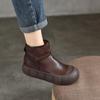 Johnature Vintage Handmade Genuine Leather Thick Soled Short Boots Round Toe Women's Flat Platform Shoes