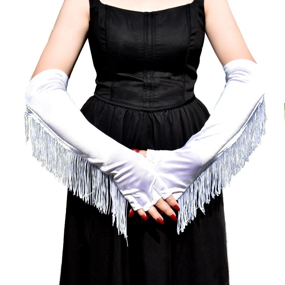 Musical Fringe Tassel Gloves Stretch Stage Dance Mittens Simple Lady Long Gloves  Halloween Party