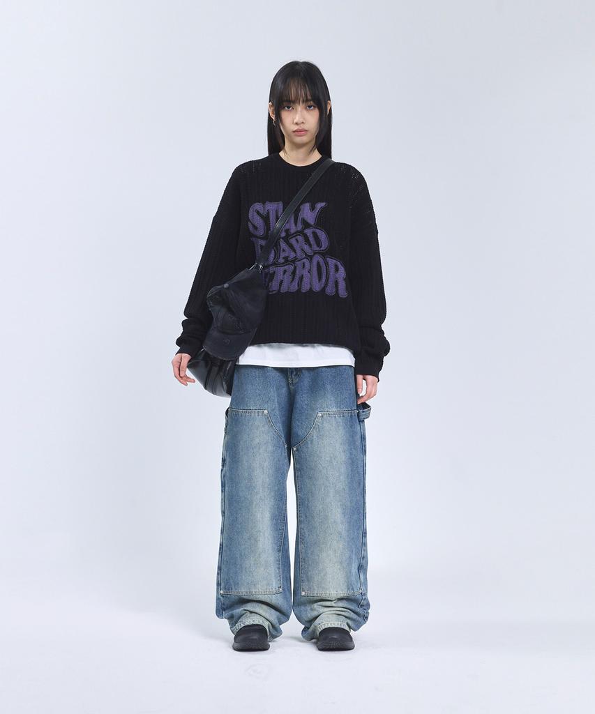 STANDARDERROR 87-Stan190 Country Oversized Color Block Lettering Knit Black