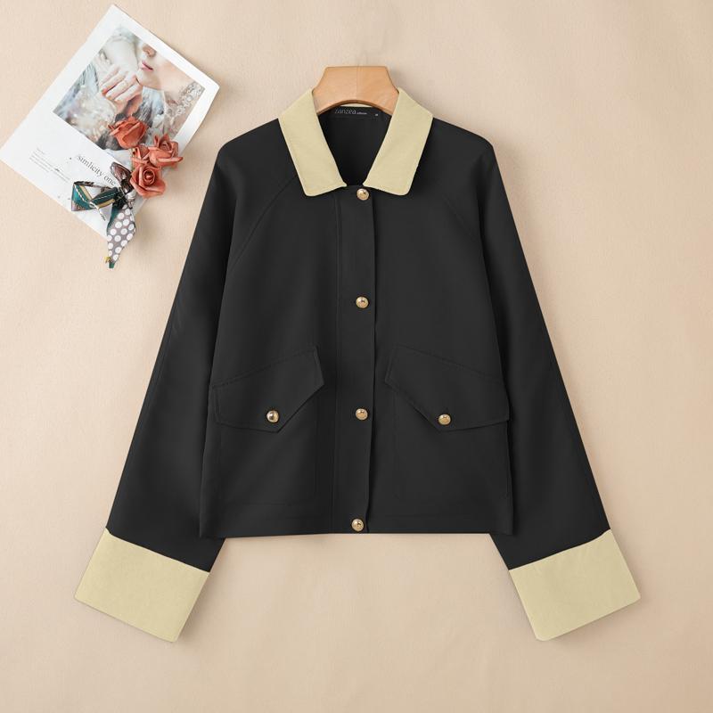 ZANZEA Women Splice Turn Down Collar Casual Long Sleeve Blouse