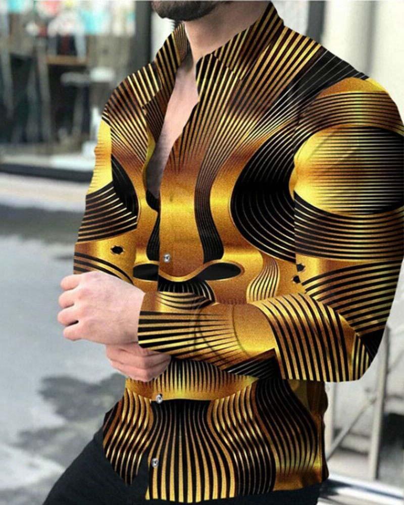 Camicie da Uomo alla Moda Camicie con Bottoni Casual Designer Stampate Manica Lunga Top da Uomo Collo a Revers Top da Uomo