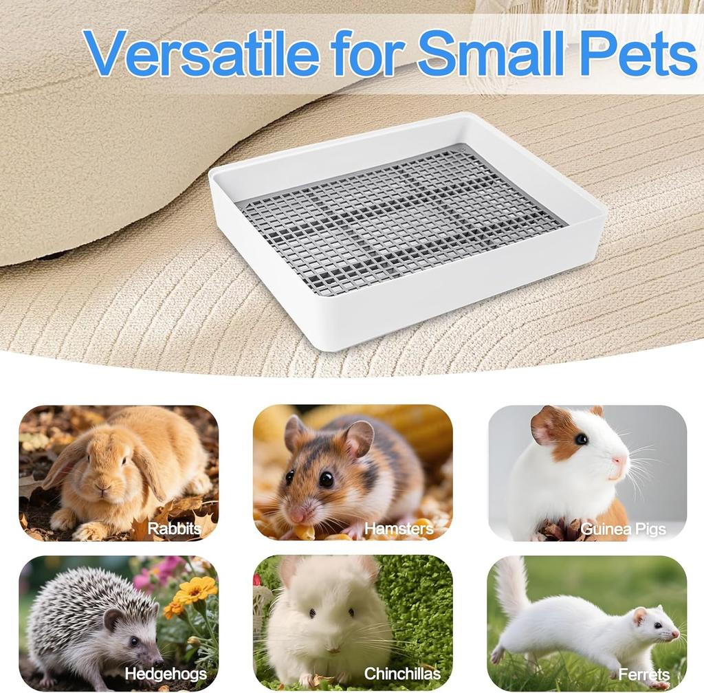 2 Pack Rabbit Litter Box with Grate, Large Shallow Tray for Small Pets, 14.5 x 11.6 x 2.5 Inch