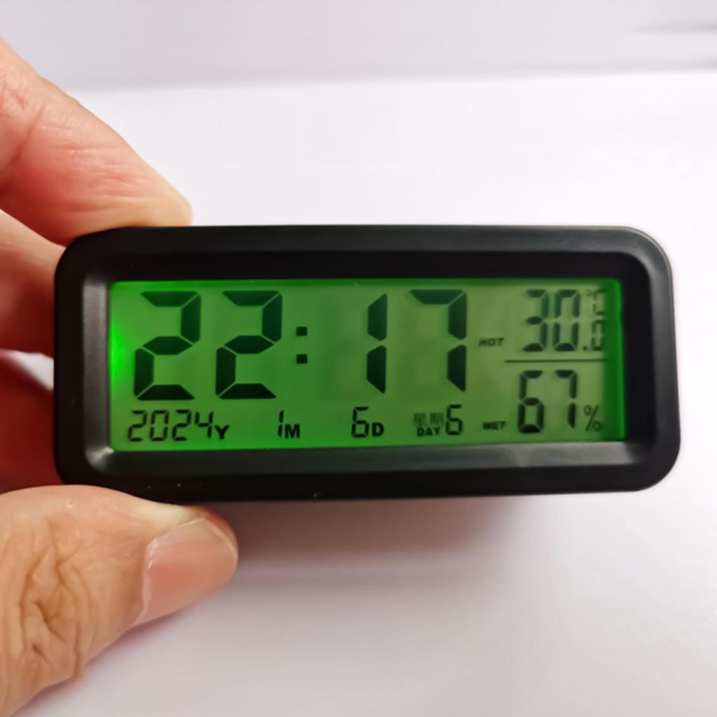 Clock For Car Dashboard LED Solar-Powered Interior Decoration Tiny Backlight Hygrometer Clock For Truck Auto Automotive Scooter