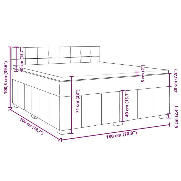 VidaXL Sommier à lattes de lit avec matelas Gris foncé 180x200cm Tissu 3289448