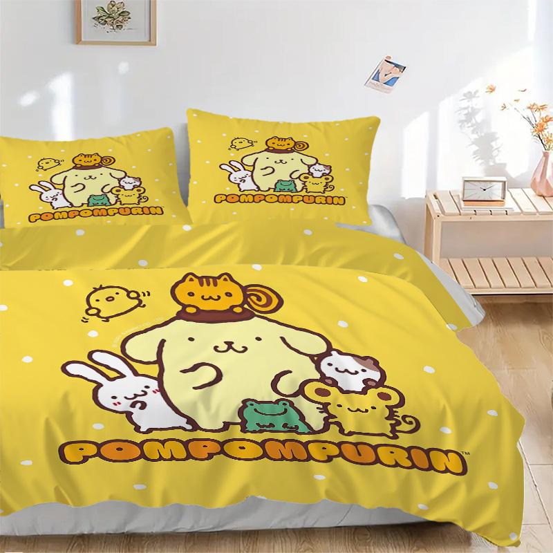 Pompom Purin Friends Print 3Pcs Bedding Setduvet Cover With 2 Bedropillowcase Home Birthday Gift