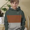 Hoodie - Green/Brown/Grey Contrasting Pullover, Long Sleeved Casual Outfit Suitable for School and Dating