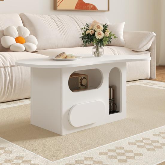 Coffee Table with Drawers, Cloud-Shaped Coffee Table with Open Storage Compartments, High-Quality Materials, 97 X 45 X 43.5