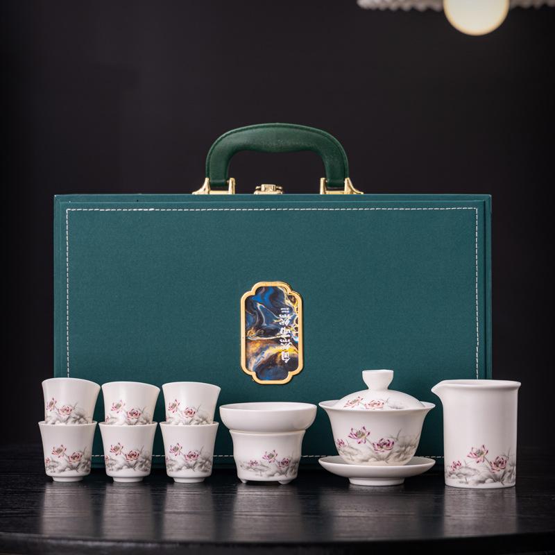 New Ceramic Bai Ru Kiln Kung Fu Tea Set Business Banking Company Corporate Festival High-end Gifts