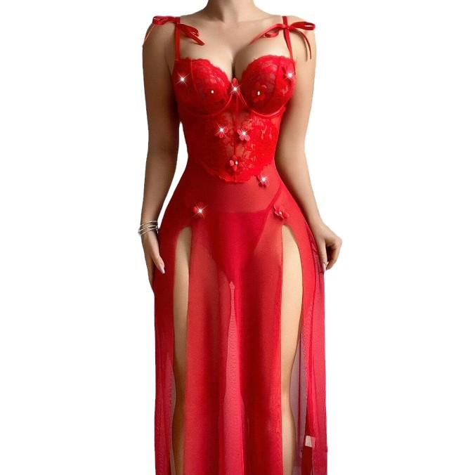 2025 New European & American Red Sexy Long Dress & Lingerie for Women