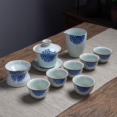 New Kung Fu Tea Set Cover Bowl Household Simple Teapot Tea Cup Official Kiln Set Gift Box Tea Set