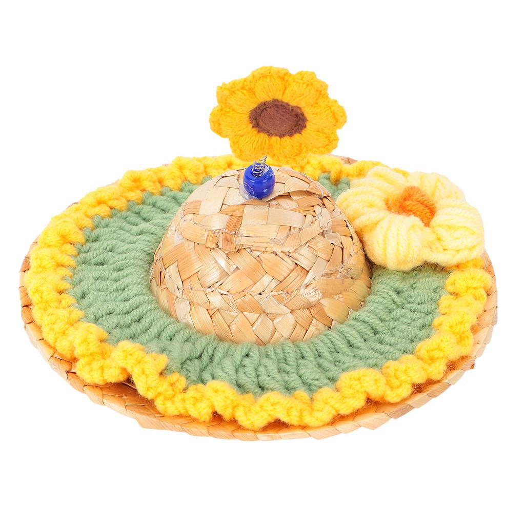 Pet Woven Straw Hat Cute Handcrafted Adjustable Summer SunShading Cap for Dogs and Cats