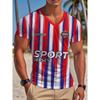 American Football Jersey Style Gradient Pinstripe Five-Star Shield Logo Print V-Neck Men'S Short Sleeve, Men'S Breathable Quick-Dry T-Shirt