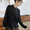 Johnature Chinese Style Vintage Frenulum Jacquard Collar Shirt Autumn Woman Solid Color Long Sleeves Shirt