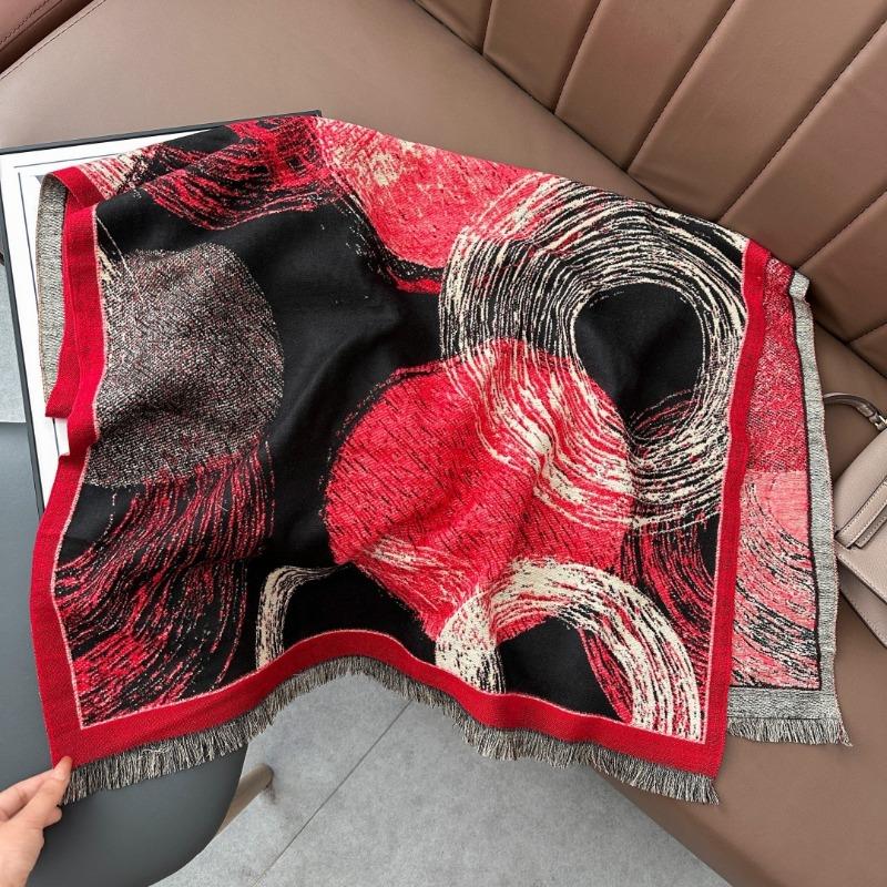 Scarf women's new autumn and winter jacquard craftsmanship imitation cashmere thickened shawl abstract art warm scarf