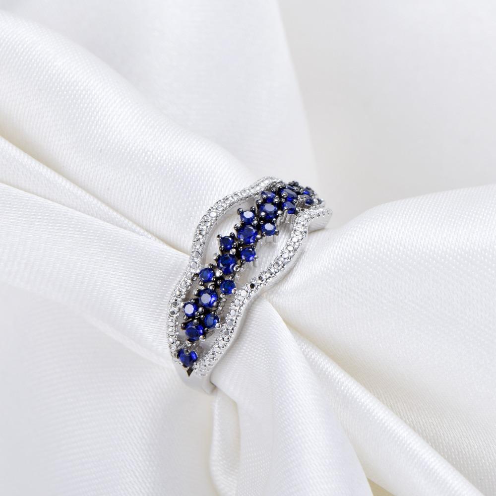 925 Silver Plated Blue Sapphire Open Ring Elegant Black Gold Engagement Ring for Women Fashion Jewelry