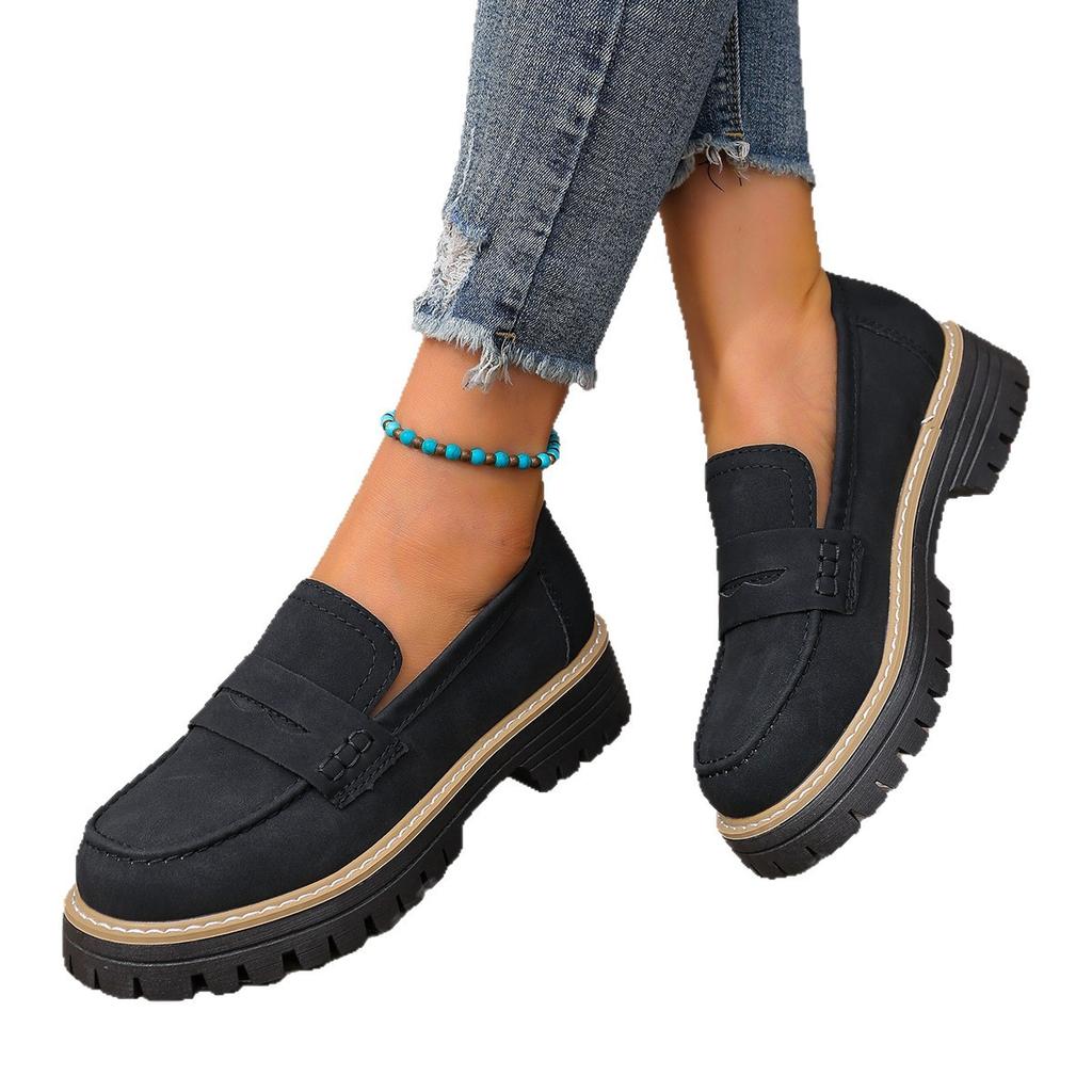 2025 women's round head women's matte flat-bottomed lazy shoes retro single shoes European and American style large size casual shoes