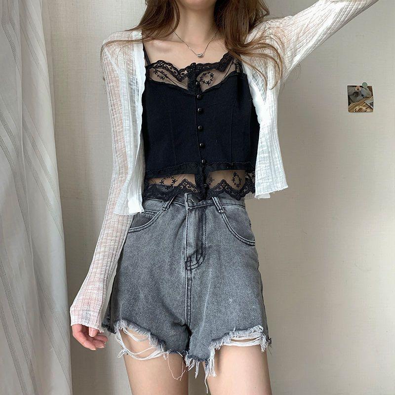 White Lace Knit Camisole Vest for Women Perfect for Outerwear and Innerwear with A Base and Short Strapless Top