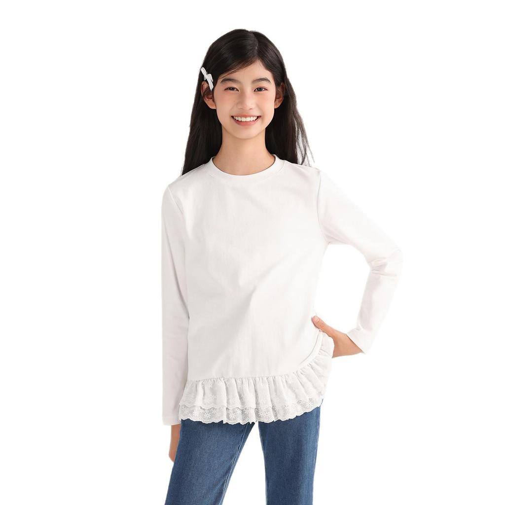 Tao Town Mädchen Langarmshirt mit Spitzennähten - Koreanischer Stil Frühling/Herbst Trend