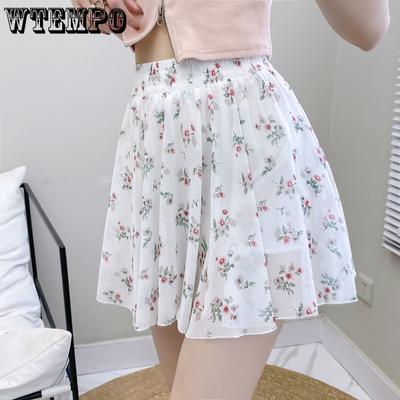 Jupe florale en mousseline de soie polyvalente d'été pour femme, douce et fraîche, élastique, taille haute, fine, ligne A, demi-corps