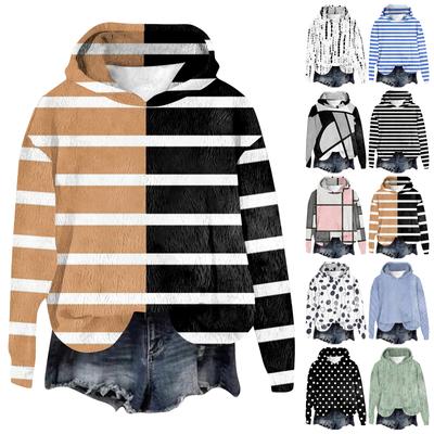 Women's Hooded Long Sleeve Printed Flannel Top Hooded Sweatshirt